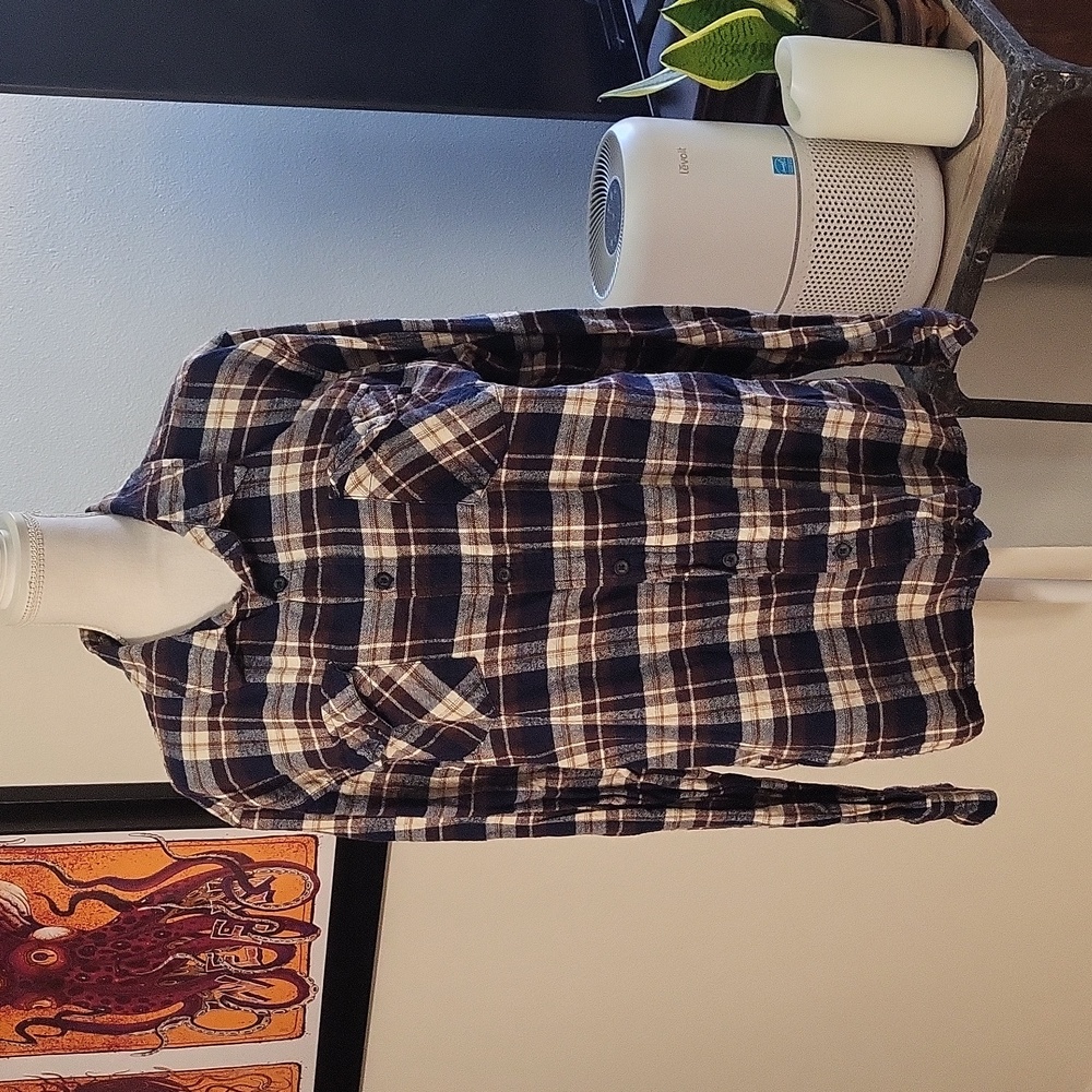 Valor Plaid Blue Brown Long Sleeve Fleese Fannel